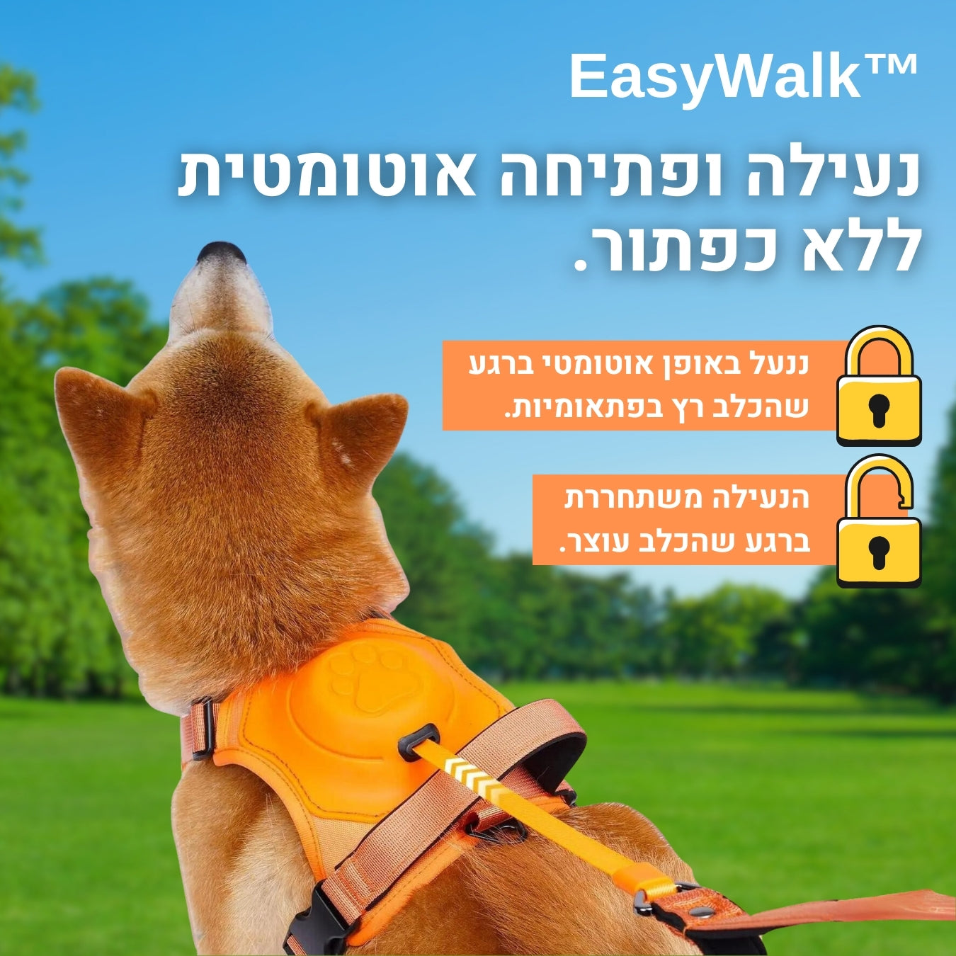 ™EasyWalk רצועת הכלבים החכמה עם מערכת נעילה אוטומטית