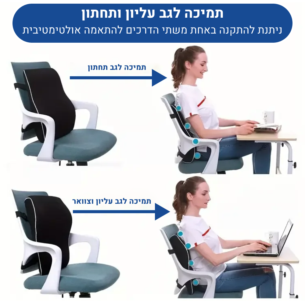 אורטוקל סופר ממורי סיט - כרית גב עם ג'ל ממורי להקלת כאבי גב וצוואר