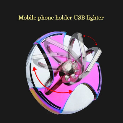 Mini Metal Windproof Electric Lighter Cool and Interesting USB Rechargeable Electric Lighter 2-in-1 Function Phone Holder