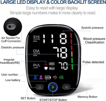 Kingclinic Blood Pressure Monitor Upper Arm Automatic BP Cuff Machine with LED Display for Home Use Health Care