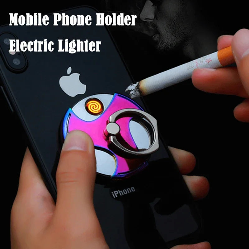 Mini Metal Windproof Electric Lighter Cool and Interesting USB Rechargeable Electric Lighter 2-in-1 Function Phone Holder