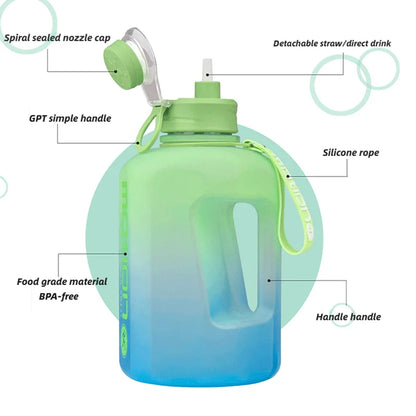 2 Liter Sports Water Bottle With Straw Large Capacity Fitness With Scale Gradient Kettle Outdoor Plastic Portable Water Bottle